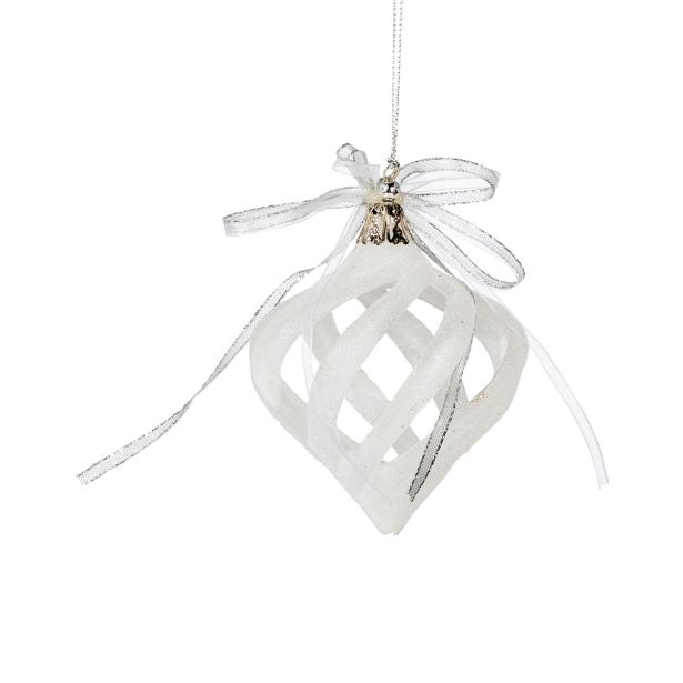 OKRASEK ZA JELKO GLOSSTYLE KROGLA BELA S PENTLJO 7X10 CM SORTIRANO