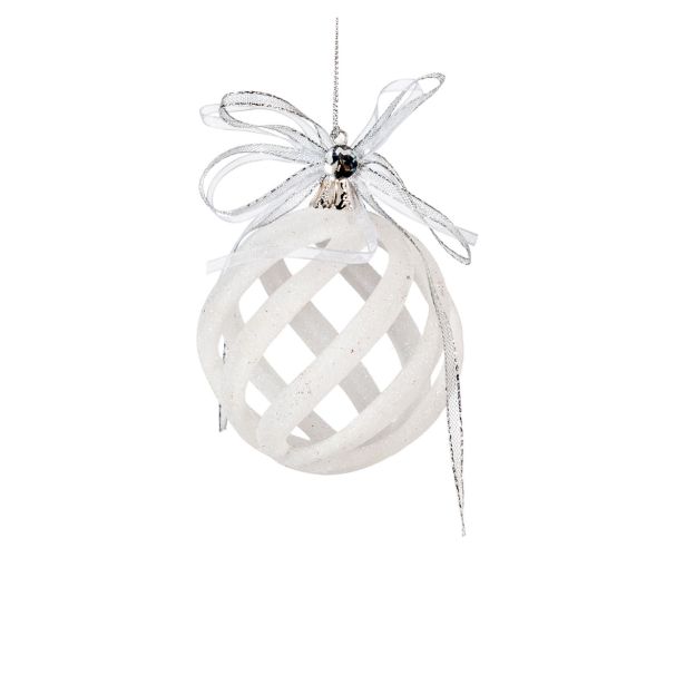 OKRASEK ZA JELKO GLOSSTYLE KROGLA BELA S PENTLJO 7X10 CM SORTIRANO