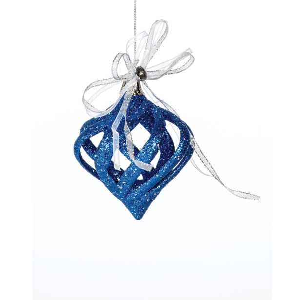 OKRASEK ZA JELKO GLOSSTYLE KROGLA MODRA S PENTLJO 7X10 CM SORTIRANO