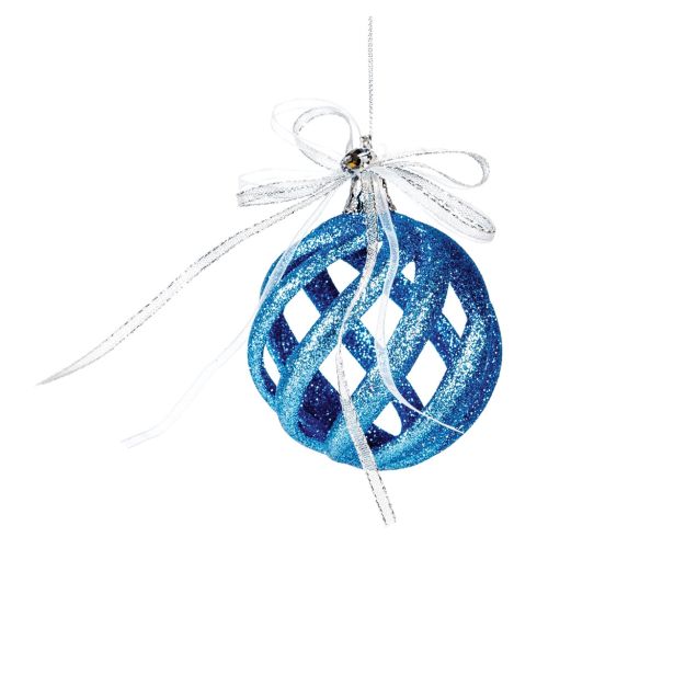 OKRASEK ZA JELKO GLOSSTYLE KROGLA MODRA S PENTLJO 7X10 CM SORTIRANO