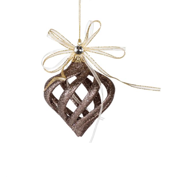 OKRASEK ZA JELKO GLOSSTYLE KROGLA RJAVA S PENTLJO 7X10 CM SORTIRANO