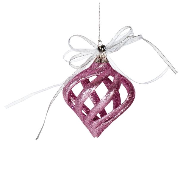 OKRASEK ZA JELKO GLOSSTYLE KROGLA ROZA S PENTLJO 7X10 CM SORTIRANO