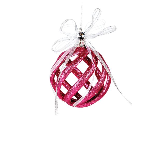 OKRASEK ZA JELKO GLOSSTYLE KROGLA ROZA S PENTLJO 7X10 CM SORTIRANO