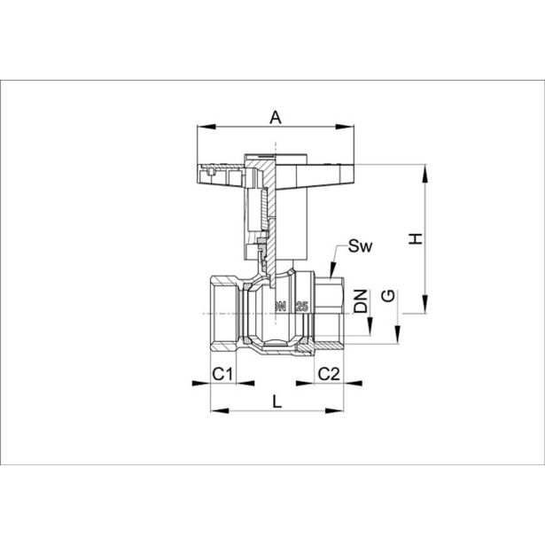 KROGLIČNI VENTIL KOVINA KV 2144TR 25.4 MM (1) S TERMOMETROM