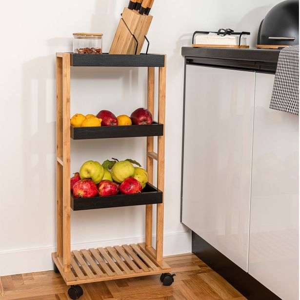 KUHINJSKO POLIČNO STOJALO ESTIA SERVIRNI VOZIČEK BAMBOO 01-13035 - ČRN