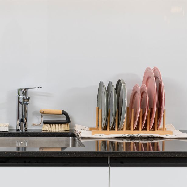 KUHINJSKO POLIČNO STOJALO ESTIA STOJALO ZA KROŽNIKE IZ BAMBUSA