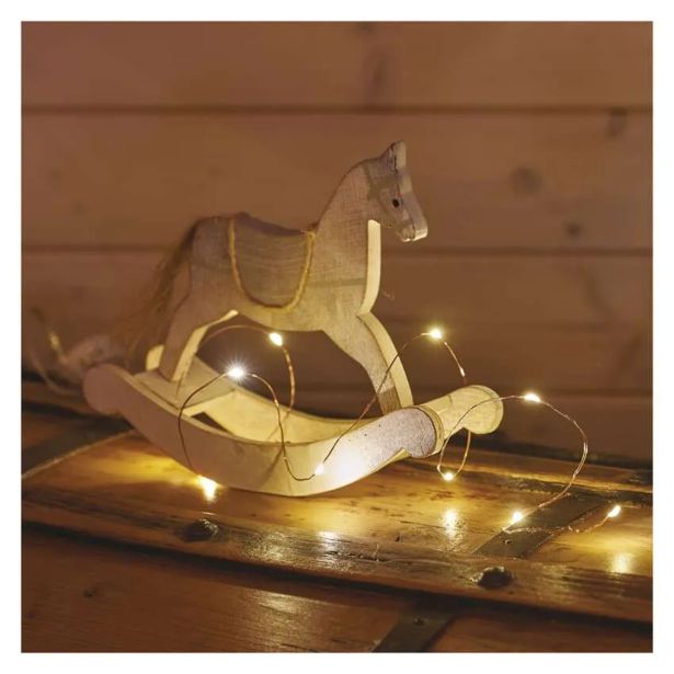 LED BOŽIČNA NANO VERIGA BAKRENA, 0,9 M, 2X AA, NOTRANJA, TOPLA BELA, ČASOVNIK