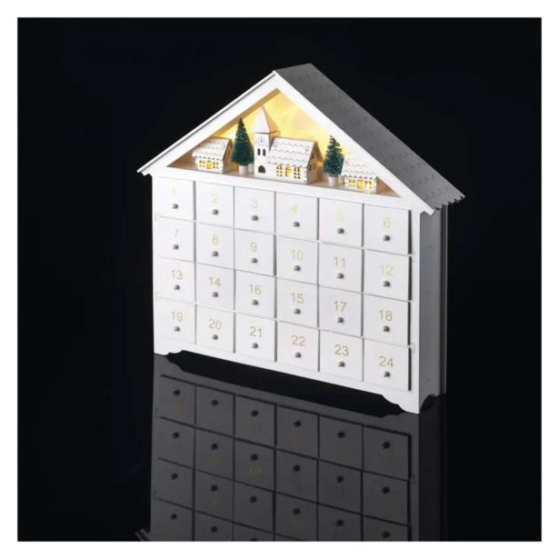 LED LESEN ADVENTNI KOLEDAR, 35X33 CM, 2X AA, NOTRANJI, TOPLA BELA, ČASOVNIK