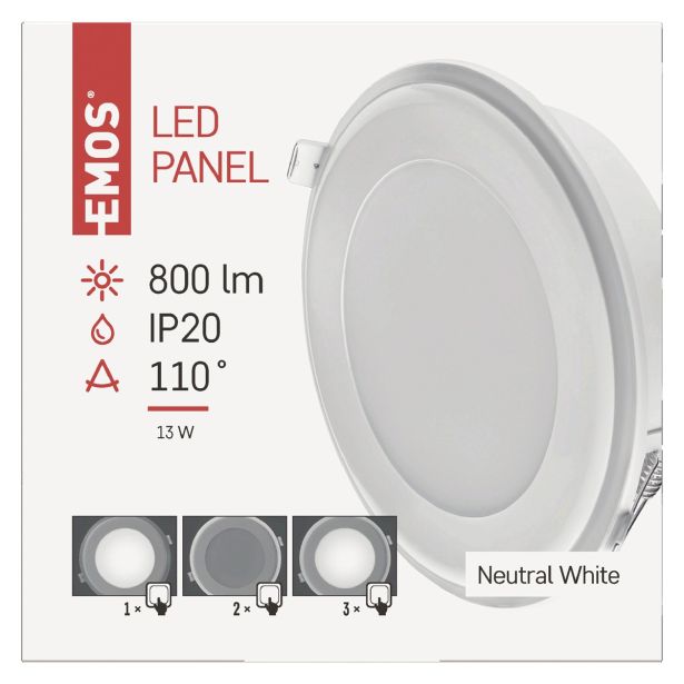 LED PANEL EMOS 13W NW BELI, OKROGLI, 2V1, VGRADNI