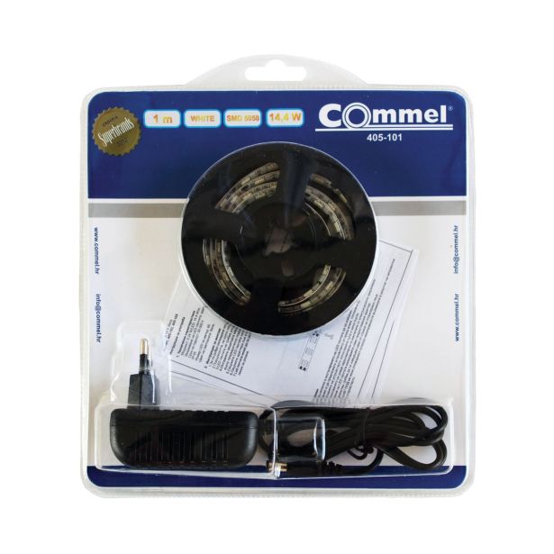 LED TRAK COMMEL SMD 5050 BEL 3M 43.2W NAPAJALNIK 3A SAMOL. IP65