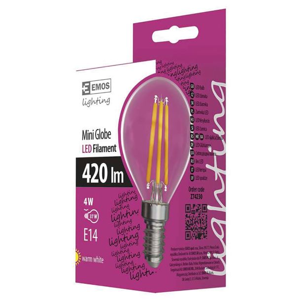 LED ŽARNICA E14 EMOS FLM MINI GL 4W WW FILAMENT