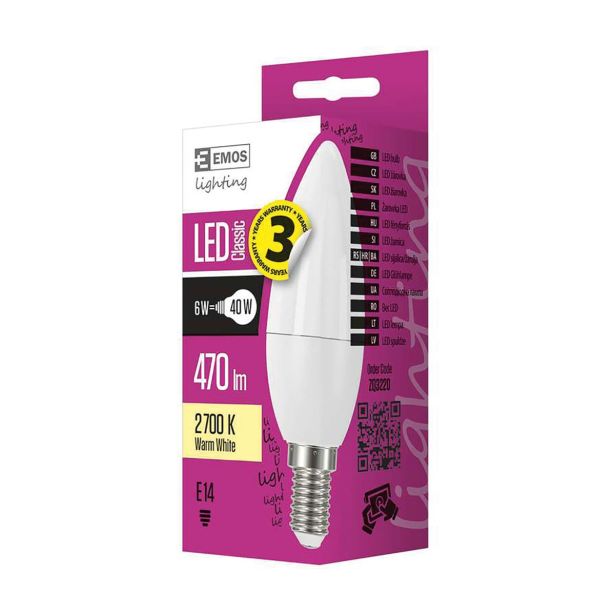 LED ŽARNICA E14 EMOS PREM CANDLE 6W WW 230V SVEČKA