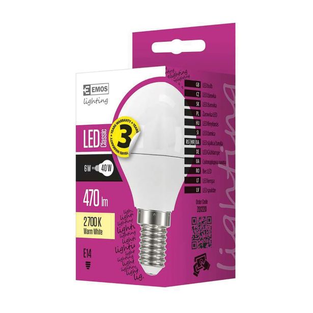 LED ŽARNICA E14 EMOS CLS MINI GL 6W WW