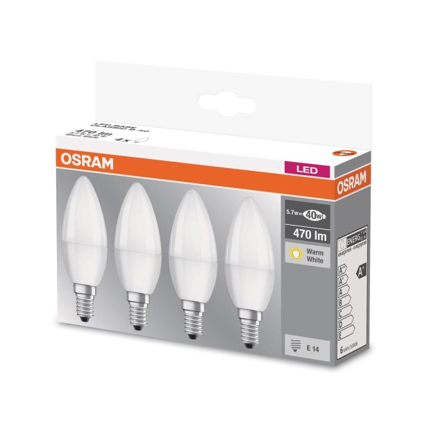 LED ŽARNICA E14 OSRAM BASE CLB40 5.7W/827 MAT 220-240V PAK/4