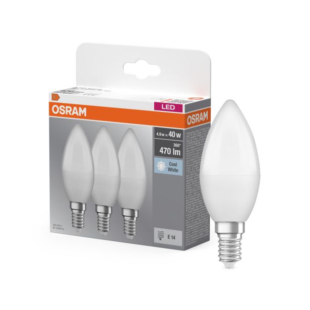 LED ŽARNICA E14 OSRAM CLB40 4.9W/840 230VFR PAK3 BASE