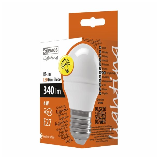 LED ŽARNICA E27 EMOS 220-240V 4W/NW LED RS LINE MINI GLOB