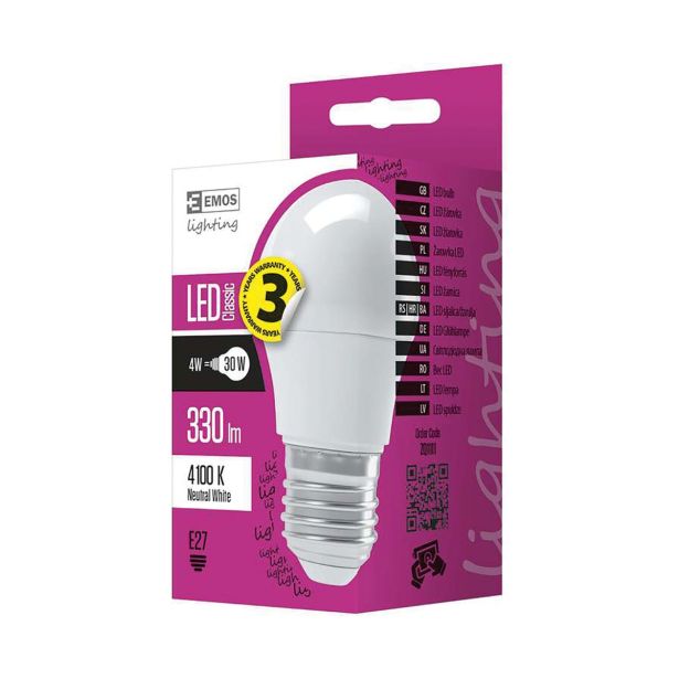LED ŽARNICA E27 EMOS CLS MINI GL 4W NW