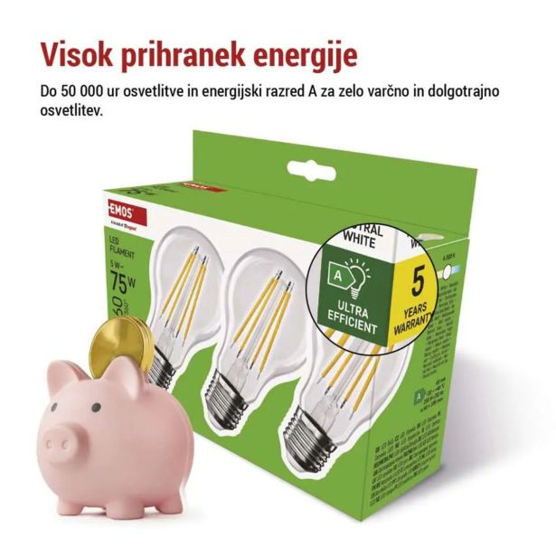 LED ŽARNICA E27 FLM A60 5W(75W) 1060LM E27 NW A CLASS 3/1
