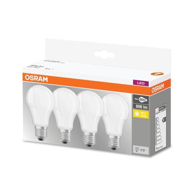LED ŽARNICA E27 OSRAM BASE CLA60 9W/827 FR MAT 220-240V PAK/4
