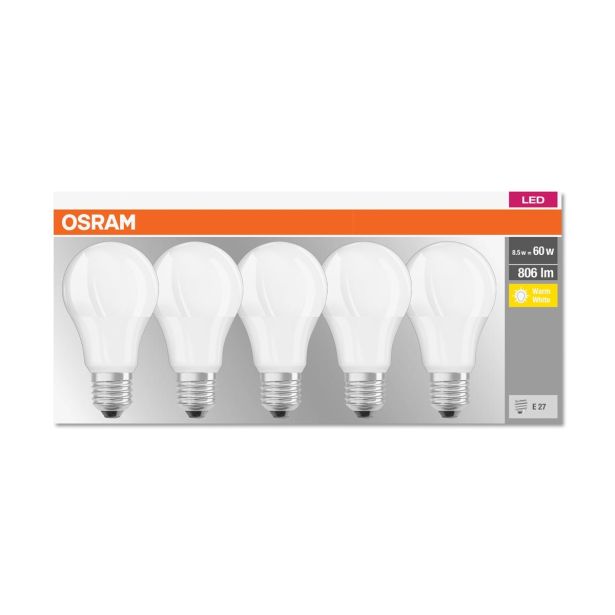 LED ŽARNICA E27 OSRAM CLA60 8.5W/827 FR PAK/5, MAT, BASE