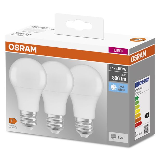 LED ŽARNICA E27 OSRAM CLA60 8.5W MAT BASE PAK/3