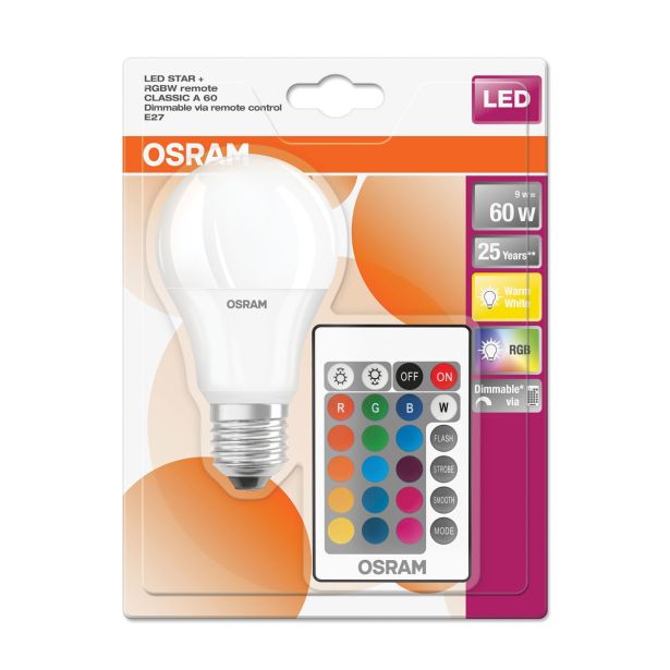 LED ŽARNICA E27 OSRAM SCLA60 REM RGBW 9W/827 220-240V DIMM