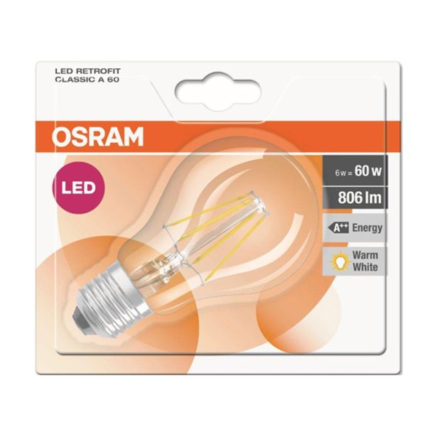 LED ŽARNICA E27 RETROFIT RF CLA60 6W/827 CL 220-240V PROZORNA BL/1