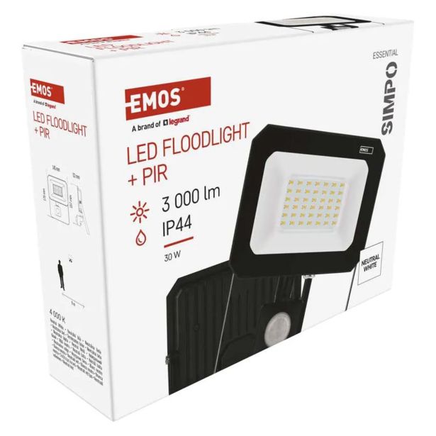 LED ZUNANJI REFLEKTOR EMOS SIMPO 30W 3000LM IP44 NW SENZOR