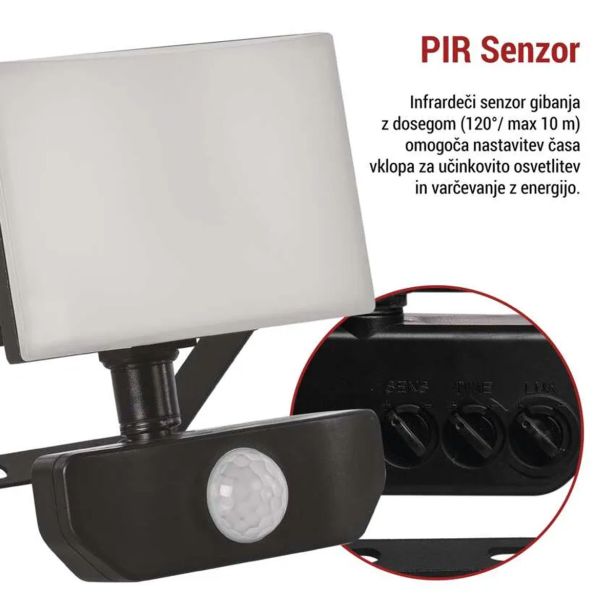 LED ZUNANJI REFLEKTOR TAMBO 10W 1000LM PIR