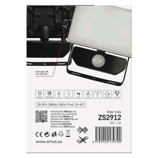 LED ZUNANJI REFLEKTOR TAMBO 10W 1000LM PIR