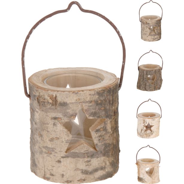 SVEČNIK EH LESEN 8X8 CM, Z ODPRTINO V OBLIKI ZVEZDE ALI SRCA