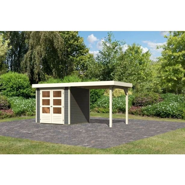 LESENA VRTNA HIŠKA KARIBU ASKOLA 2+PODALJŠEK STREHE ŠIRINE 2.40 M, SIVA