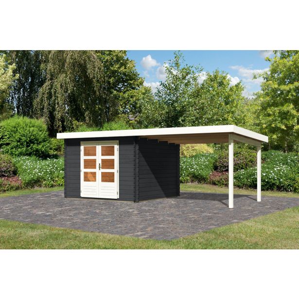 LESENA VRTNA HIŠKA KARIBU BASTRUP 5 + MONTAŽNA STREHA 3M ANTRACIT 297X297X222