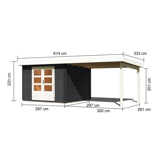 LESENA VRTNA HIŠKA KARIBU BASTRUP 5 + MONTAŽNA STREHA 3M ANTRACIT 297X297X222