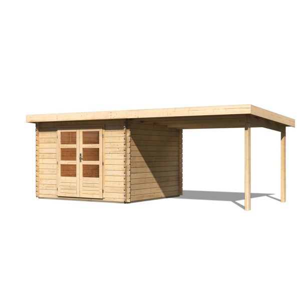 LESENA VRTNA HIŠKA KARIBU BASTRUP 5 + MONTAŽNA STREHA 3M BARVA LESA 297X297X222