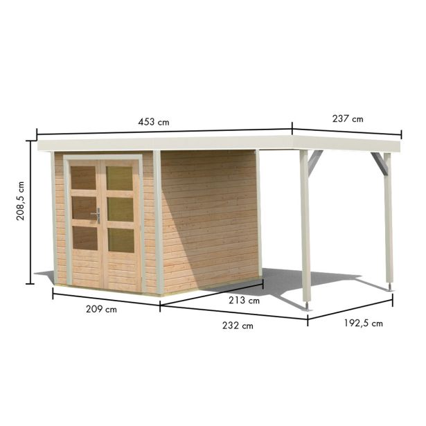 LESENA VRTNA HIŠKA KARIBU JUPITER A+ PODALJŠEK STREHE 2.35M, BELI OKVIR