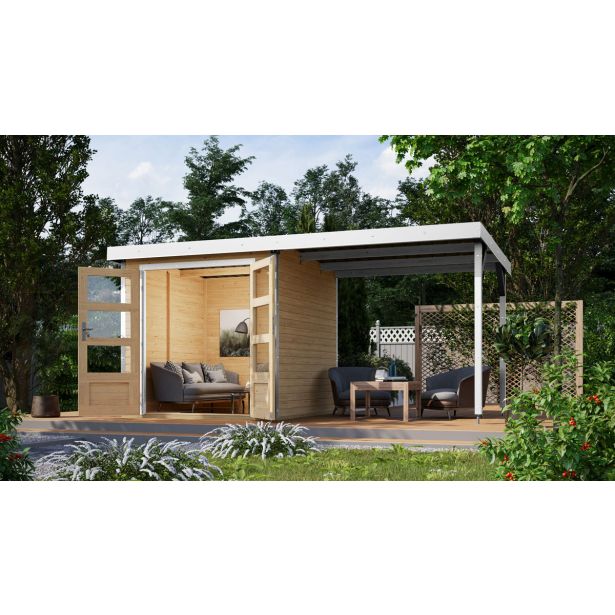 LESENA VRTNA HIŠKA KARIBU JUPITER A+ PODALJŠEK STREHE 2.35M, BELI OKVIR