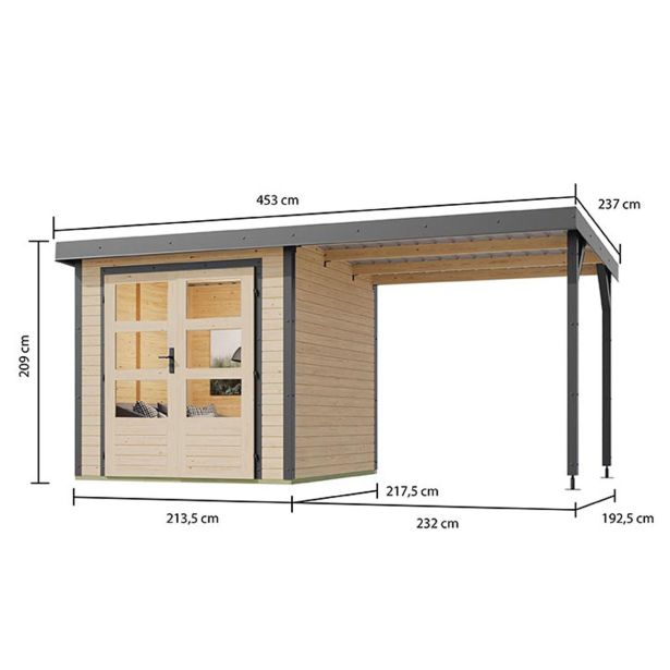 LESENA VRTNA HIŠKA KARIBU JUPITER A+ PODALJŠEK STREHE 2.35M, SIVA