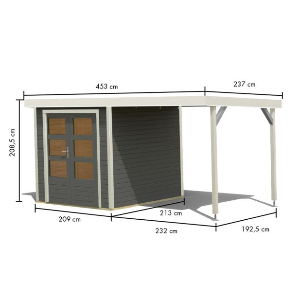 LESENA VRTNA HIŠKA KARIBU JUPITER B+ PODALJŠEK STREHE 2.35M, BELI OKVIR