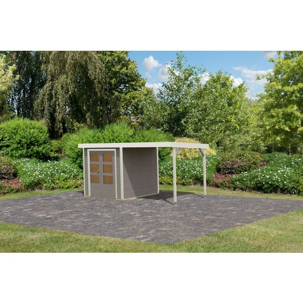 LESENA VRTNA HIŠKA KARIBU JUPITER D+ PODALJŠEK STREHE 2.35M, BELI OKVIR