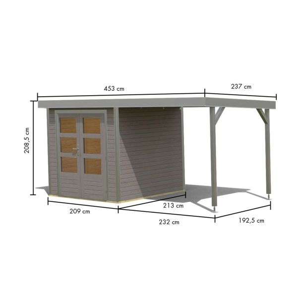 LESENA VRTNA HIŠKA KARIBU JUPITER D+ PODALJŠEK STREHE 2.35M, SIVA