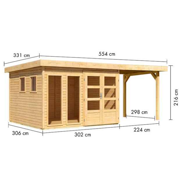 LESENA VRTNA HIŠKA KARIBU LAHAR 6+ PODALJŠEK STREHE ŠIRINE 2.40 M
