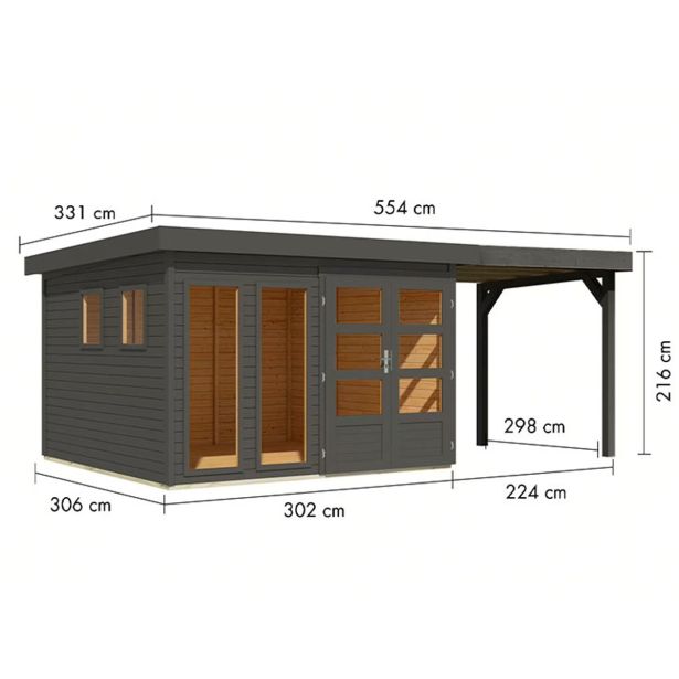 LESENA VRTNA HIŠKA KARIBU LAHAR 6+ PODALJŠEK STREHE ŠIRINE 2.40 M