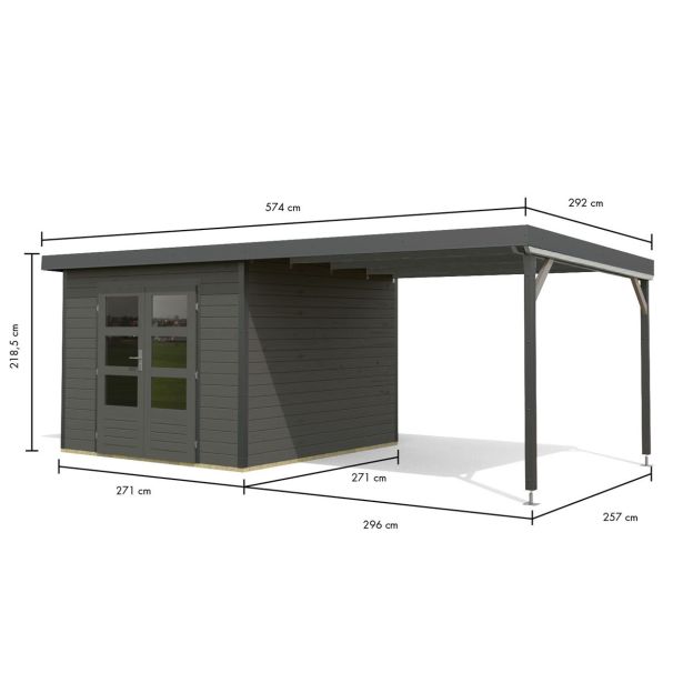 LESENA VRTNA HIŠKA KARIBU PLUTO B+ PODALJŠEK STREHE 3M, ANTRACIT