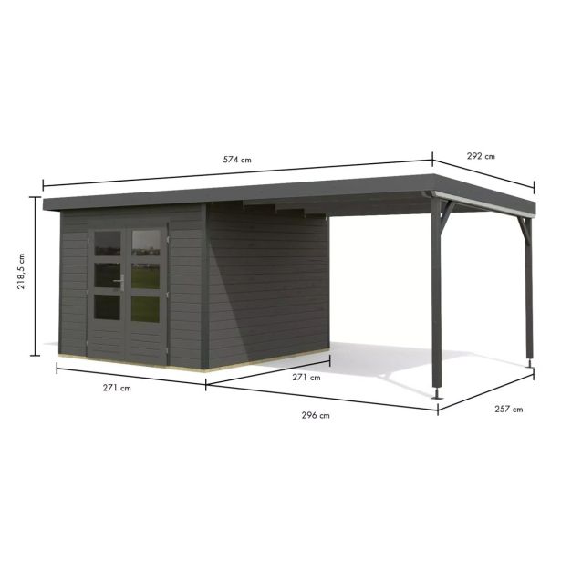 LESENA VRTNA HIŠKA KARIBU PLUTO B+ PODALJŠEK STREHE 3M, ANTRACIT