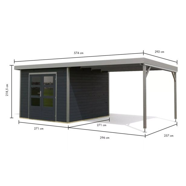 LESENA VRTNA HIŠKA KARIBU PLUTO C+ PODALJŠEK STREHE 3M, SIVA