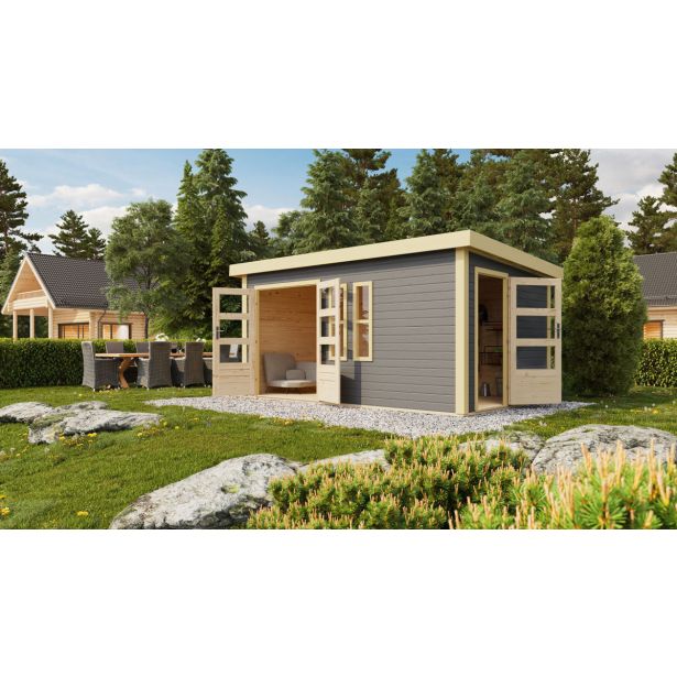 LESENA VRTNA HIŠKA KARIBU SCHÖNBUCH 2 228X426X276 SIVA