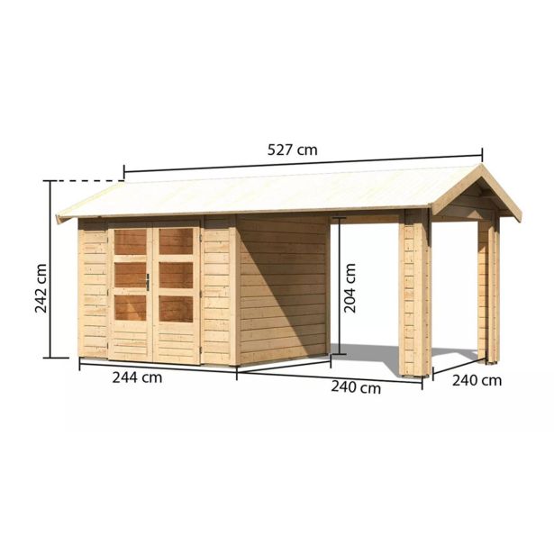 LESENA VRTNA HIŠKA KARIBU THERES 3 +PODALJŠEK STREHE, BARVA LESA