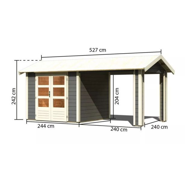 LESENA VRTNA HIŠKA KARIBU THERES 3 +PODALJŠEK STREHE, SIVA