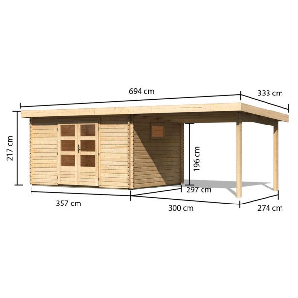 LESENA VRTNA HIŠKA KARIBU TRITTAU 4 + PODALJŠEK STREHE 3.3 M